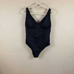 Allure Women's Laceup Front One Piece Plus Size Swimsuit in Black Size 2X